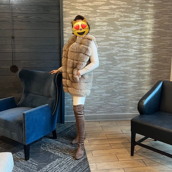 Custom $1K Real Fox Fur Plush Long Vest Gilet Jacket coat beige XL 12/14/16 mink - Picture 4 of 16